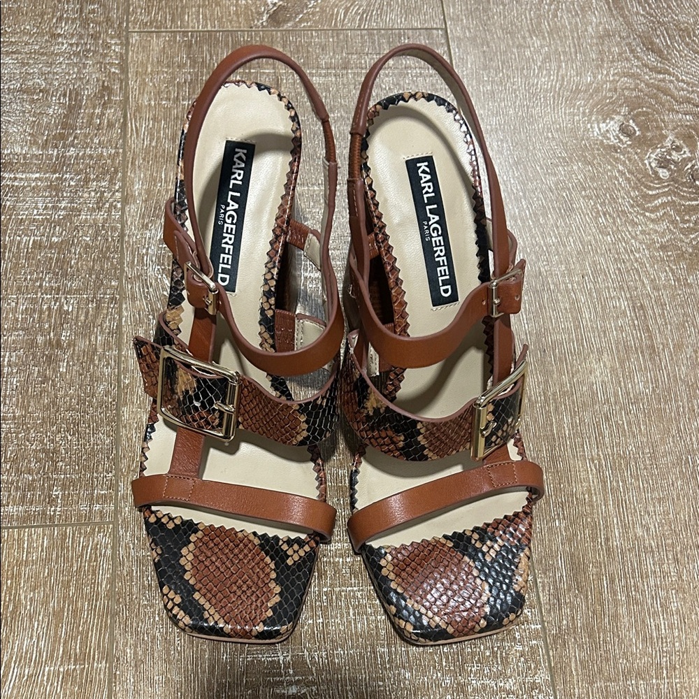 Karl Lagerfeld Snakeskin Pattern Sandals in Brown and Black